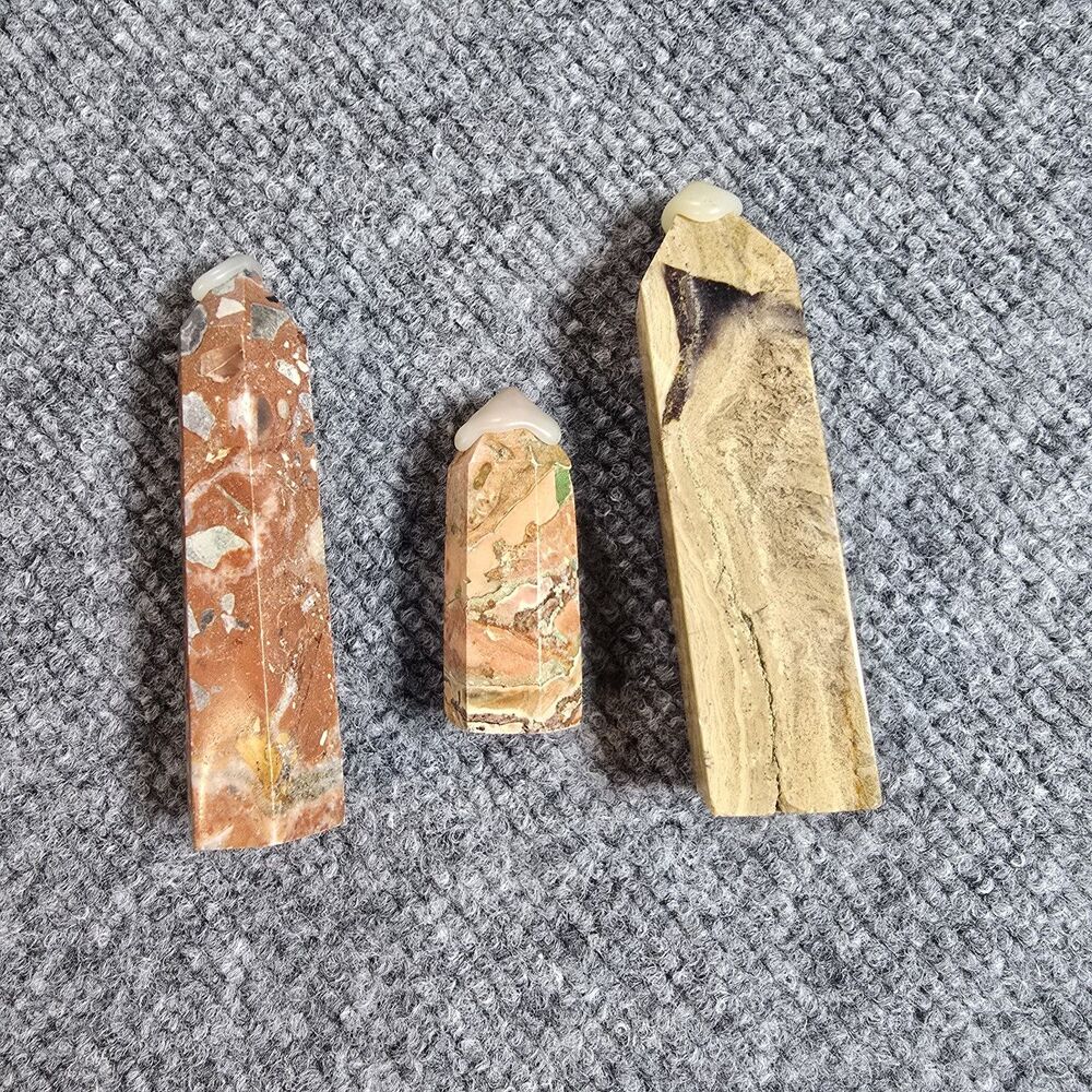 Lot of 3 Different Jasper Stone Column Tower Pillars - USA